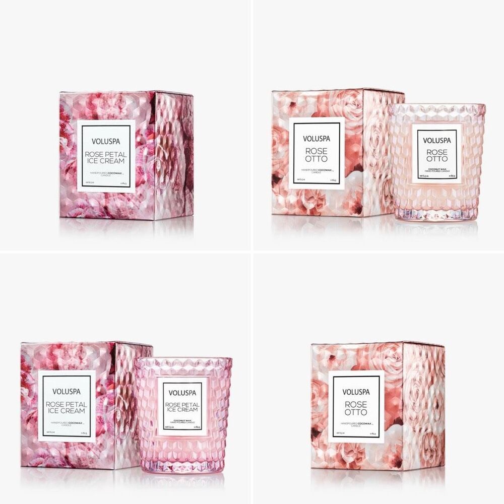 Voluspa Set of Two Mini Classic Candles 1.8oz Rose Otto and Rose Petal Ice Cream